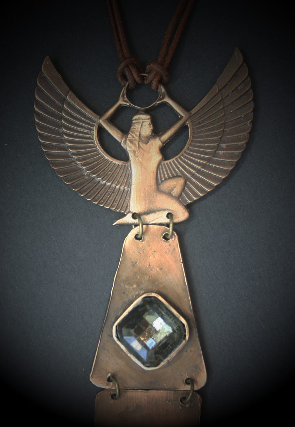 Bronze Isis Long Necklace with Vintage Swarovski Crystal