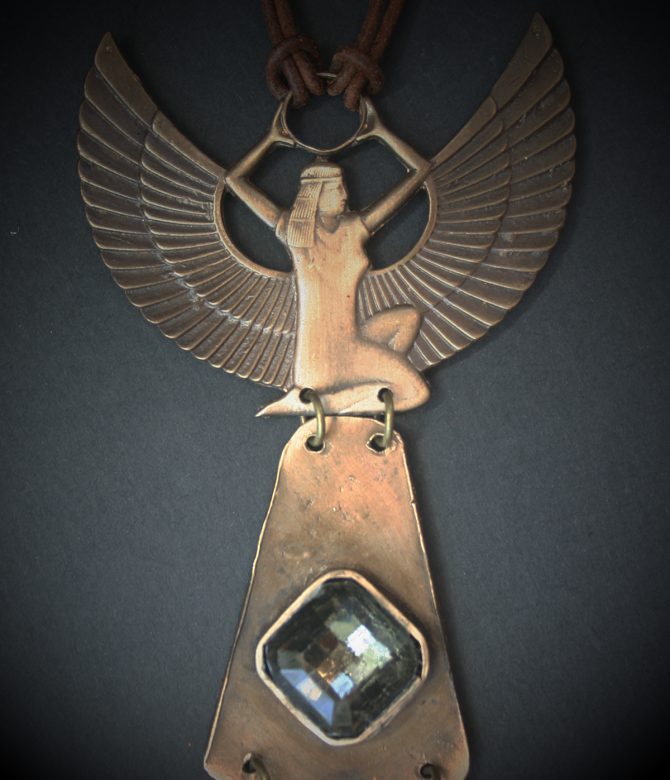 Bronze Isis Long Necklace with Vintage Swarovski Crystal