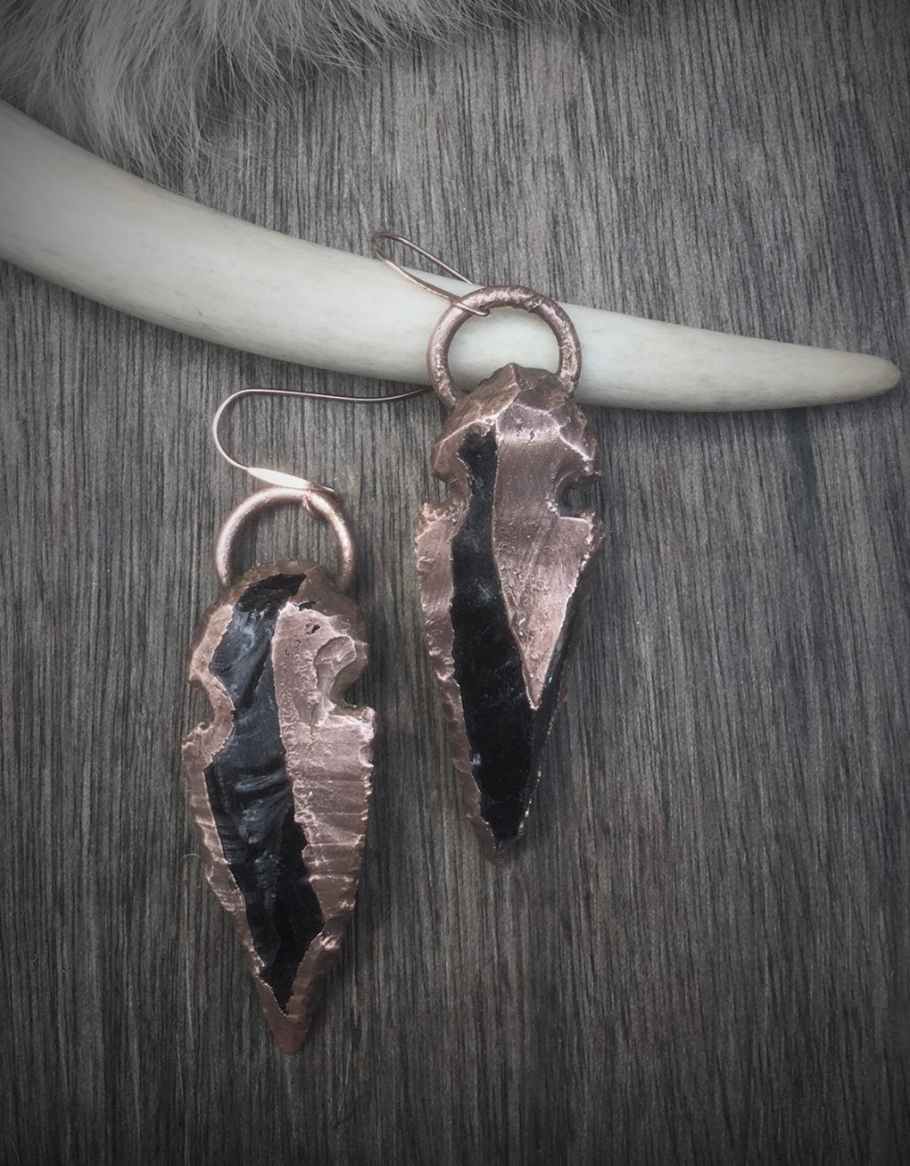 Dragon Glass Spear Earrings with Copper
